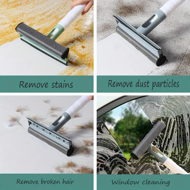 3-in-1 Window & Glass Cleaner — Double-Sided Scrubber with Rubber Squeegee Blad