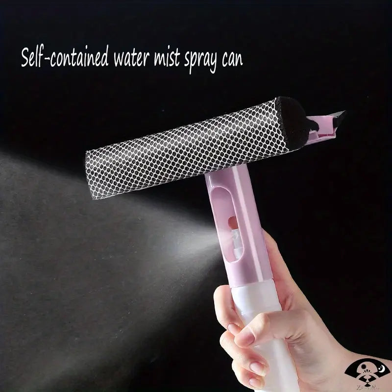 3-in-1 Window & Glass Cleaner — Double-Sided Scrubber with Rubber Squeegee Blad