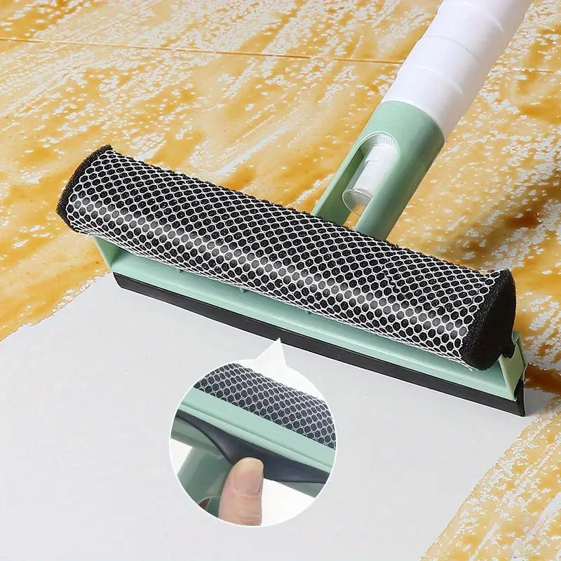 3-in-1 Window & Glass Cleaner — Double-Sided Scrubber with Rubber Squeegee Blad